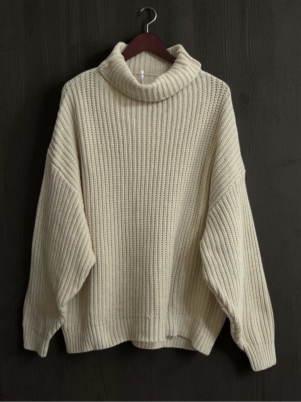 Free People Ivory Ribbed Turtleneck Sweater Sz  M